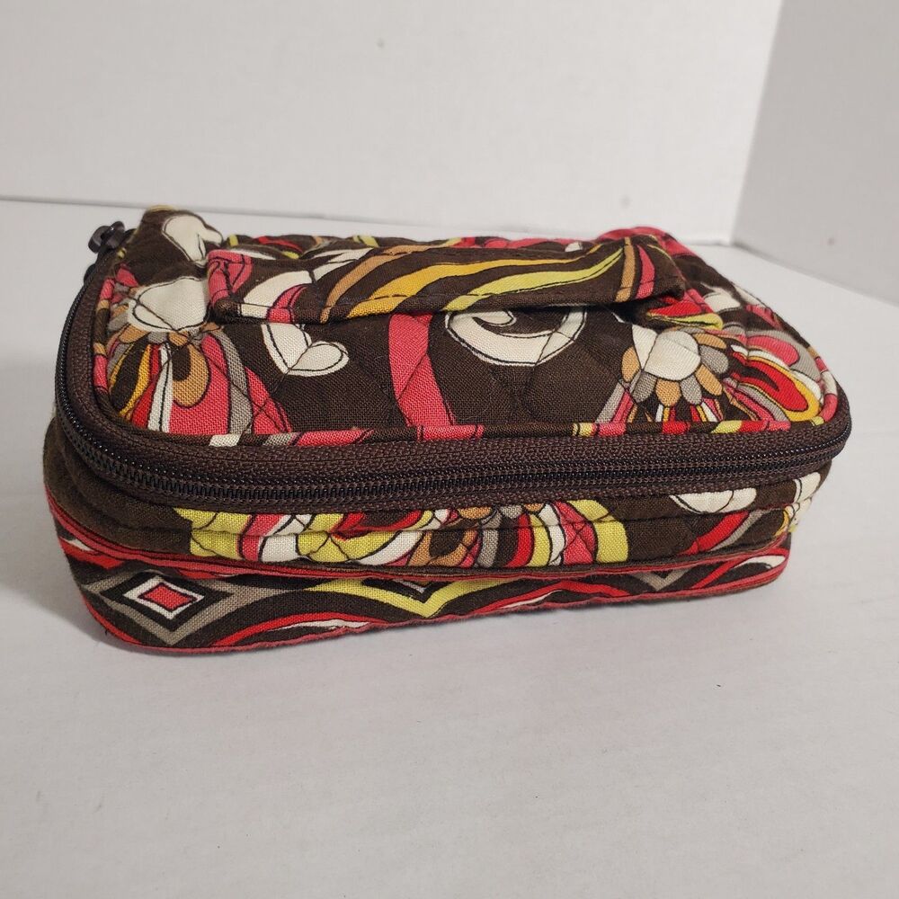 Vera Bradley Quilted‎ Cosmetic Travel Case Bag Brown Multicolor Floral Pattern
